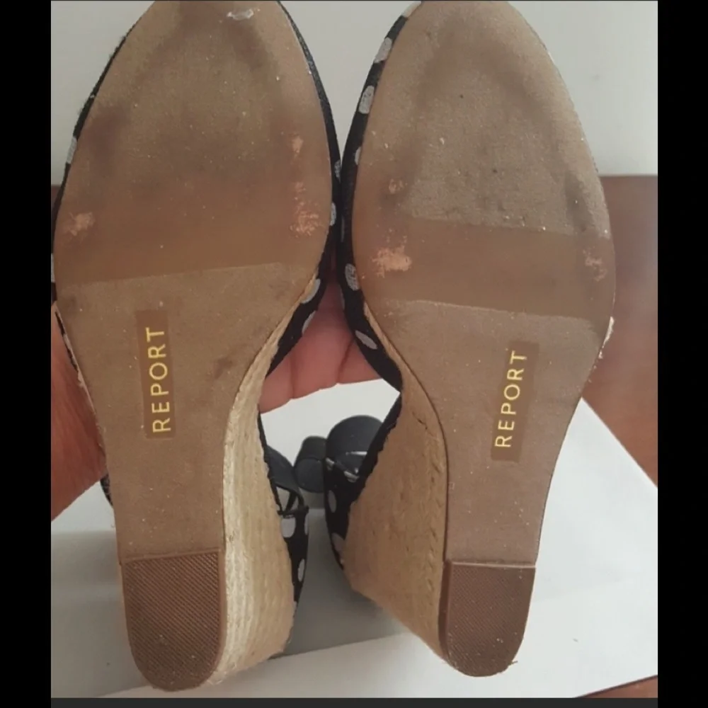22:07 - REPORT Polka Dot Wedge Espadrille Ankle Sandals
